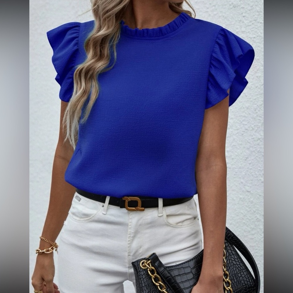 Green butterfly sleeve ruffle blouse - Picture 7 of 10